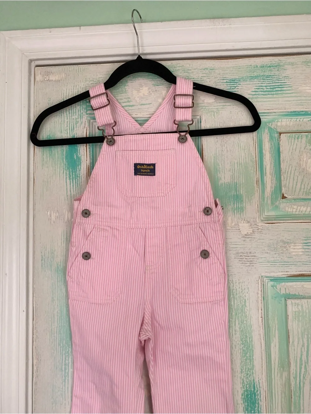 Vintage Oshkosh B’Gosh Pink & White Striped Denim Overalls 3T